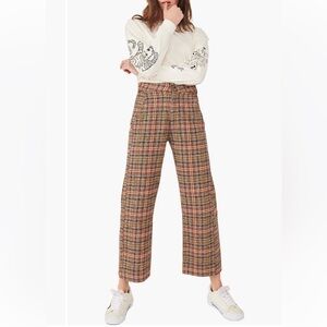 Free People Shape Up Plaid Cotton Crop Trousers in Size 4